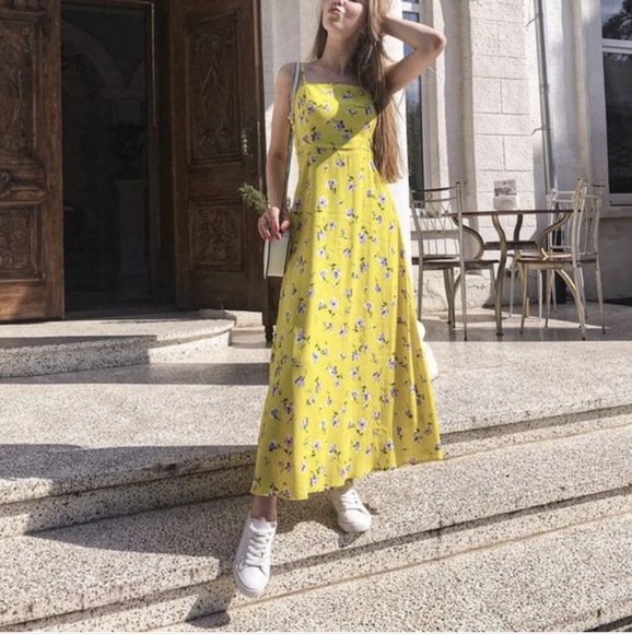 Zara Dresses & Skirts - Zara Yellow Floral Maxi Dress